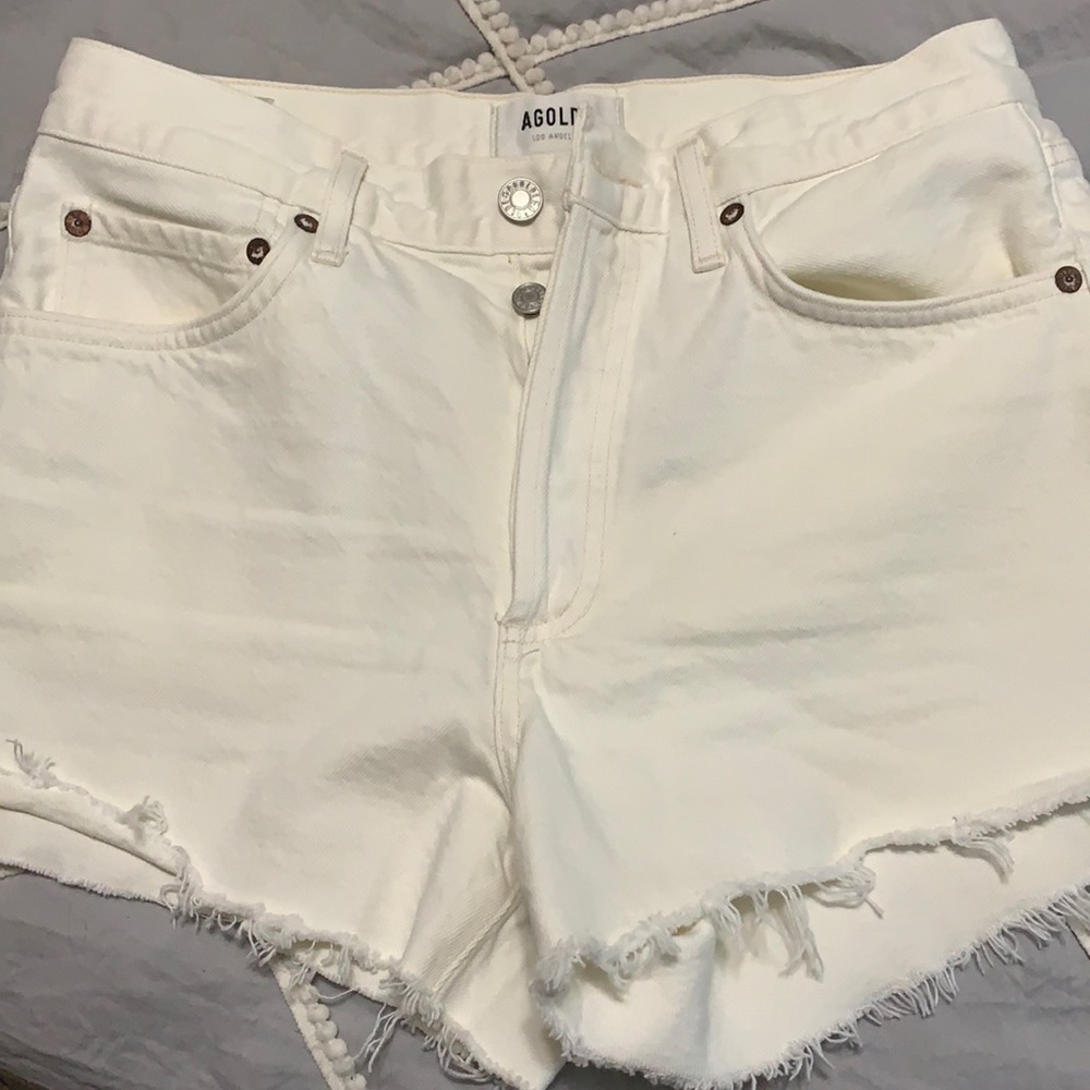 Agolde white cutoff jean shorts
